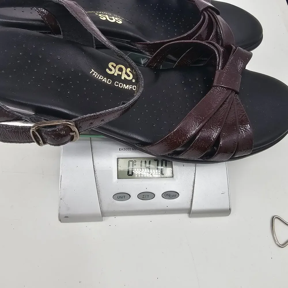 SAS Strippy Patent Leather Wedge Sandals in a wine/burgundy Red women's Size 7 M